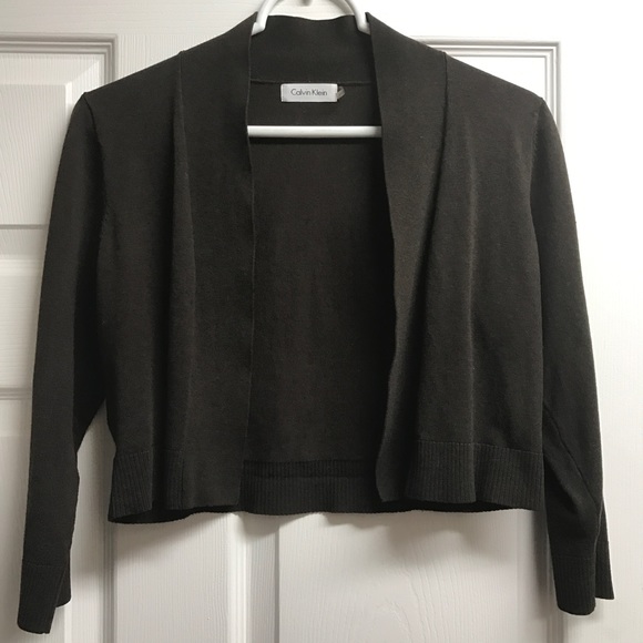 Calvin Klein Sweaters - Calvin Klein brown 3/4 sleeve cropped cardigan M